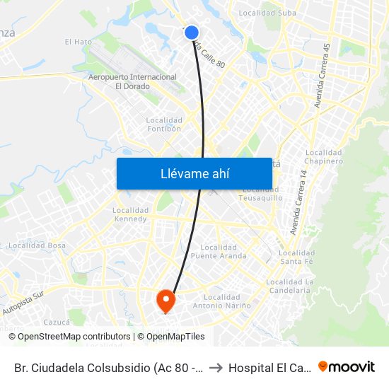 Br. Ciudadela Colsubsidio (Ac 80 - Kr 112a) to Hospital El Carmen map