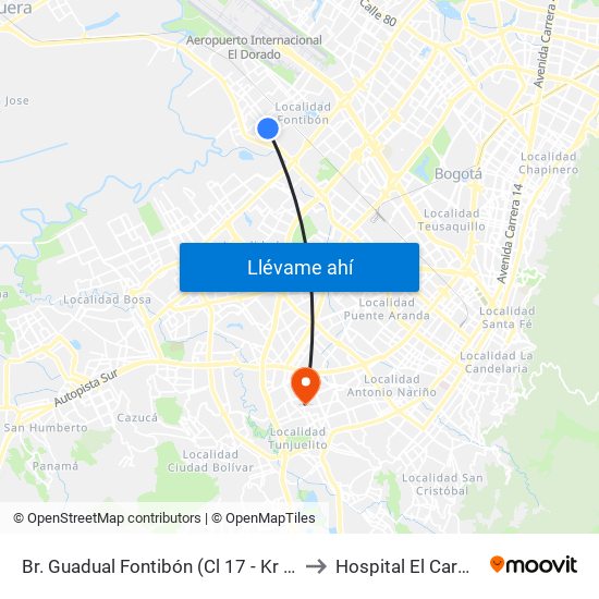 Br. Guadual Fontibón (Cl 17 - Kr 96h) to Hospital El Carmen map