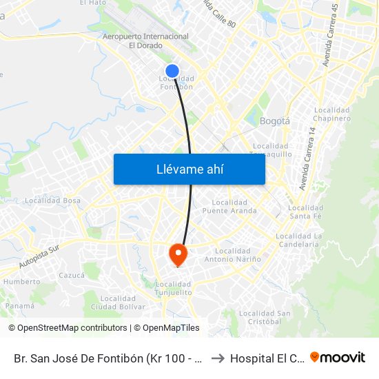 Br. San José De Fontibón (Kr 100 - Av. Esperanza) to Hospital El Carmen map