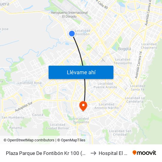 Plaza Parque De Fontibón Kr 100 (Kr 100 - Cl 17a) to Hospital El Carmen map