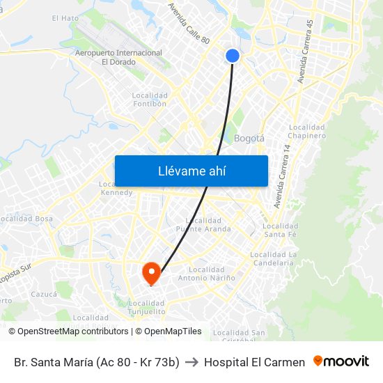 Br. Santa María (Ac 80 - Kr 73b) to Hospital El Carmen map