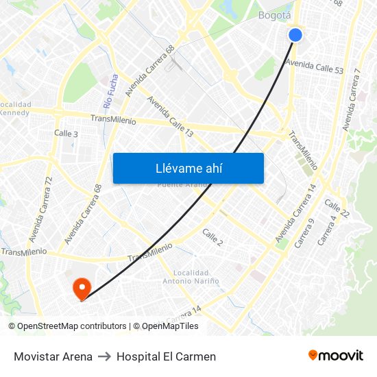 Movistar Arena to Hospital El Carmen map