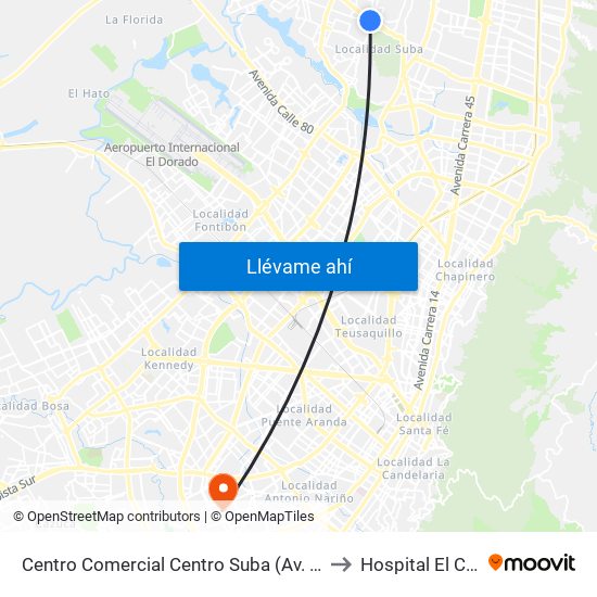 Centro Comercial Centro Suba (Av. Suba - Kr 91) to Hospital El Carmen map