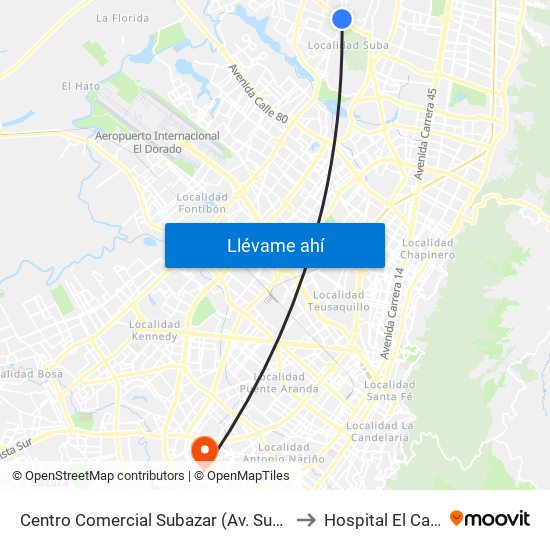 Centro Comercial Subazar (Av. Suba - Kr 91) to Hospital El Carmen map