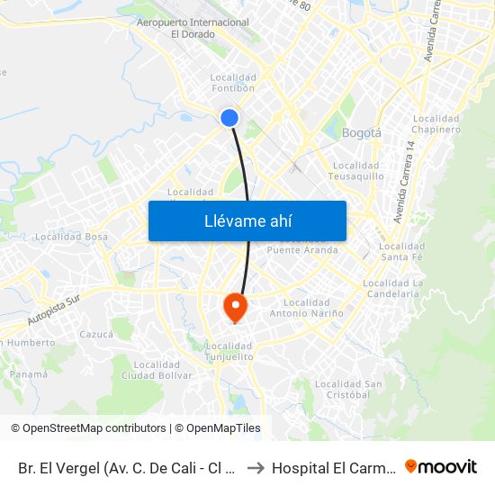 Br. El Vergel (Av. C. De Cali - Cl 18) to Hospital El Carmen map