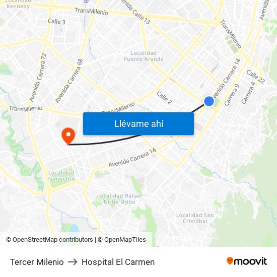 Tercer Milenio to Hospital El Carmen map