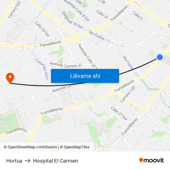 Hortua to Hospital El Carmen map