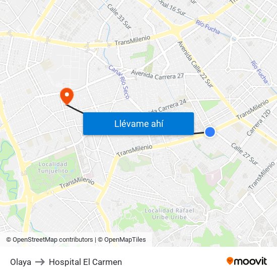 Olaya to Hospital El Carmen map