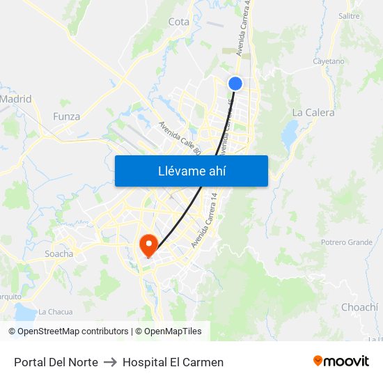 Portal Del Norte to Hospital El Carmen map