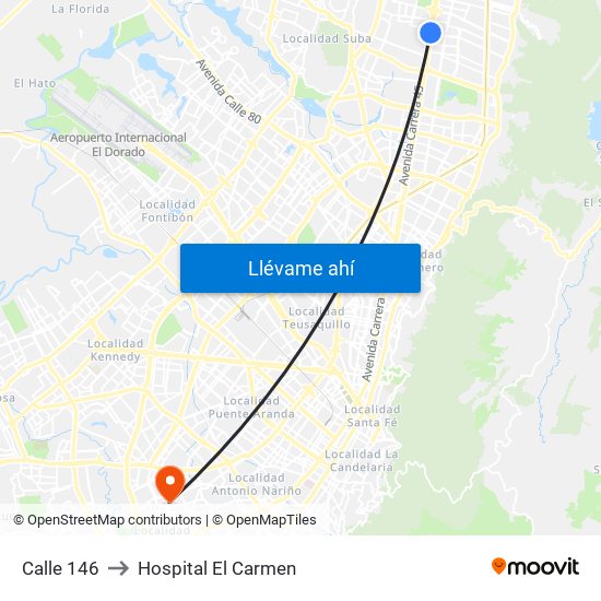 Calle 146 to Hospital El Carmen map