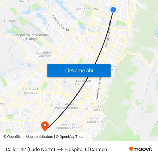 Calle 142 (Lado Norte) to Hospital El Carmen map