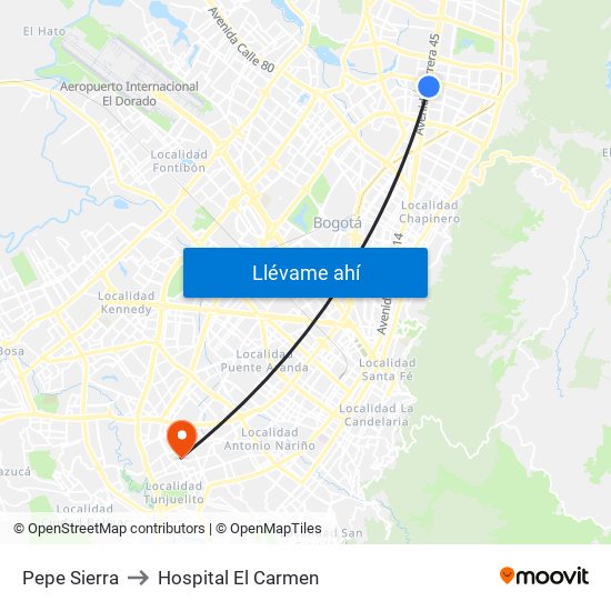 Pepe Sierra to Hospital El Carmen map