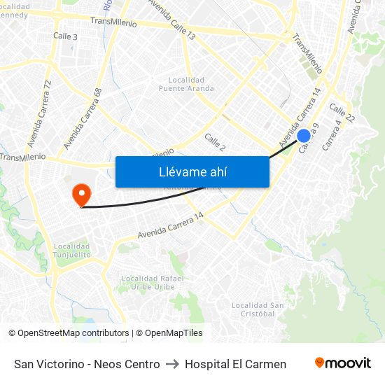 San Victorino - Neos Centro to Hospital El Carmen map