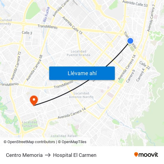 Centro Memoria to Hospital El Carmen map