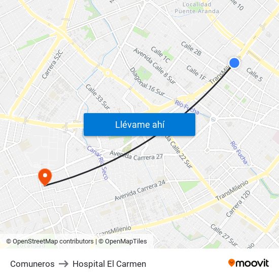 Comuneros to Hospital El Carmen map