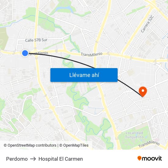 Perdomo to Hospital El Carmen map