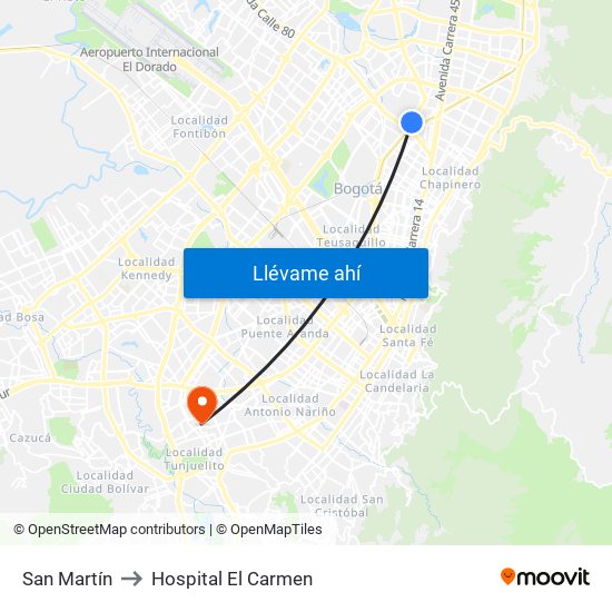 San Martín to Hospital El Carmen map