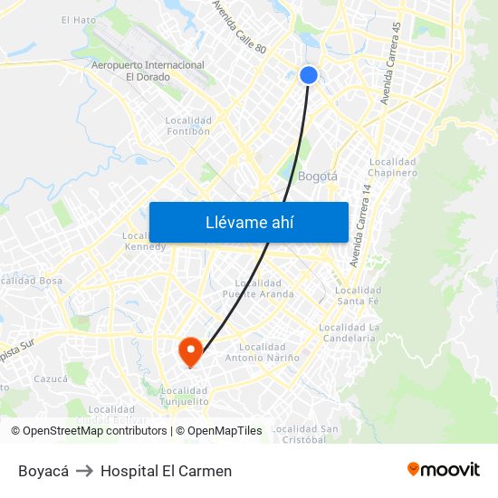 Boyacá to Hospital El Carmen map