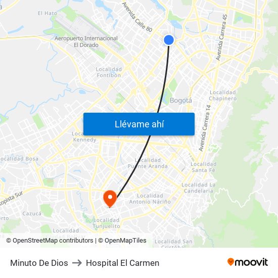 Minuto De Dios to Hospital El Carmen map