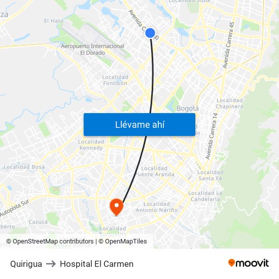 Quirigua to Hospital El Carmen map