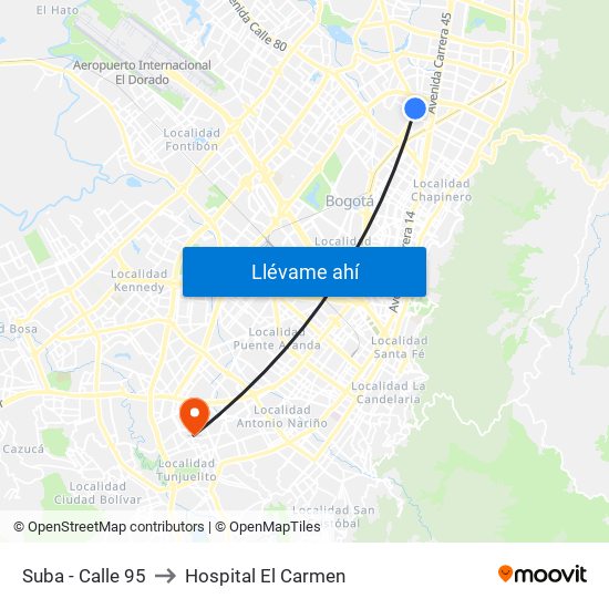 Suba - Calle 95 to Hospital El Carmen map