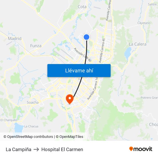 La Campiña to Hospital El Carmen map
