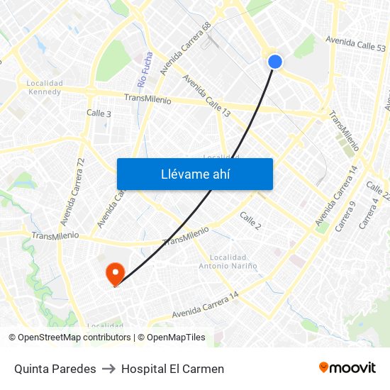 Quinta Paredes to Hospital El Carmen map