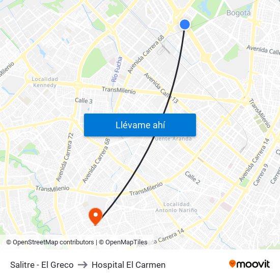 Salitre - El Greco to Hospital El Carmen map