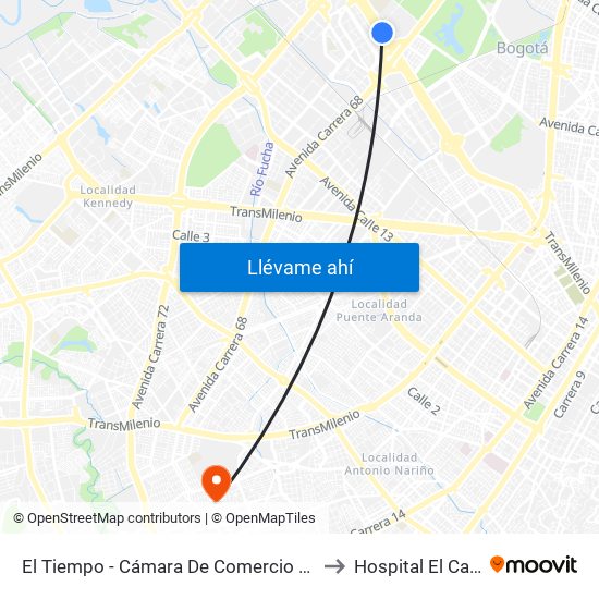 El Tiempo - Cámara De Comercio De Bogotá to Hospital El Carmen map