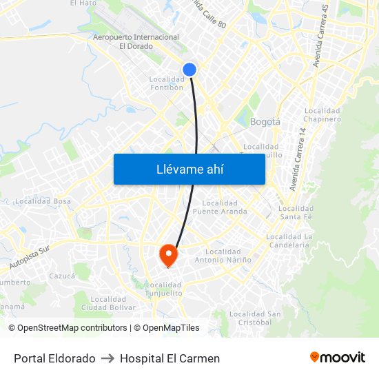 Portal Eldorado to Hospital El Carmen map