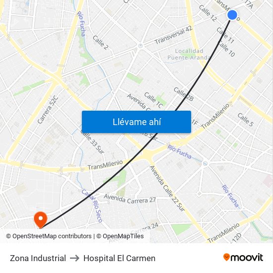 Zona Industrial to Hospital El Carmen map