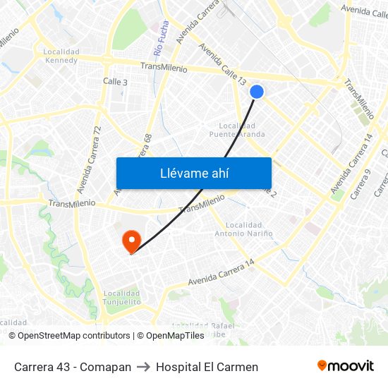 Carrera 43 - Comapan to Hospital El Carmen map