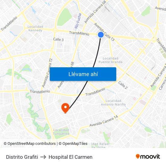 Distrito Grafiti to Hospital El Carmen map