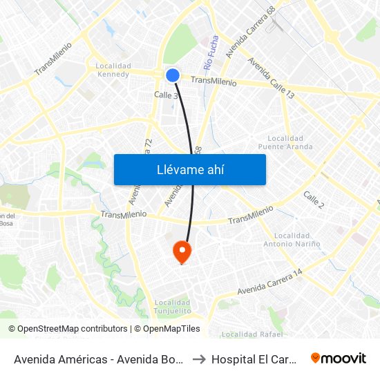Avenida Américas - Avenida Boyacá to Hospital El Carmen map