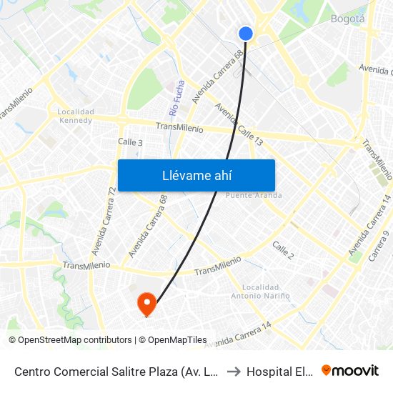Centro Comercial Salitre Plaza (Av. La Esperanza - Kr 68a) to Hospital El Carmen map