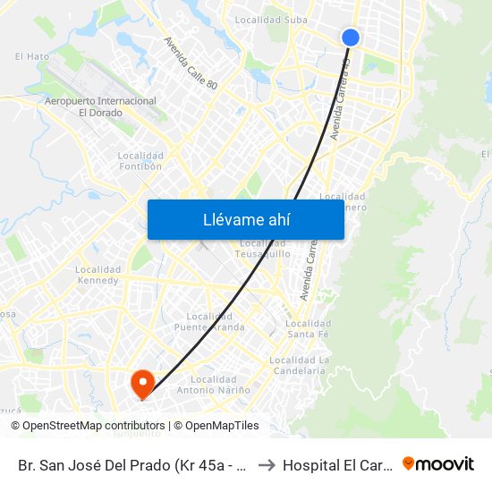 Br. San José Del Prado (Kr 45a - Cl 137) to Hospital El Carmen map