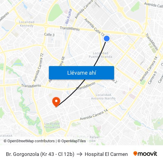 Br. Gorgonzola (Kr 43 - Cl 12b) to Hospital El Carmen map