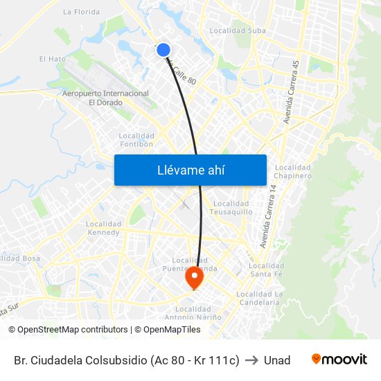 Br. Ciudadela Colsubsidio (Ac 80 - Kr 111c) to Unad map