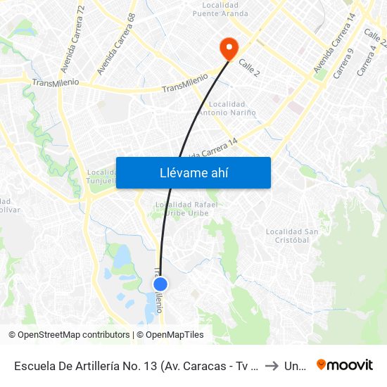 Escuela De Artillería No. 13 (Av. Caracas - Tv 5d) to Unad map