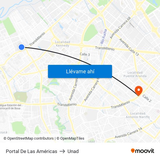 Portal De Las Américas to Unad map