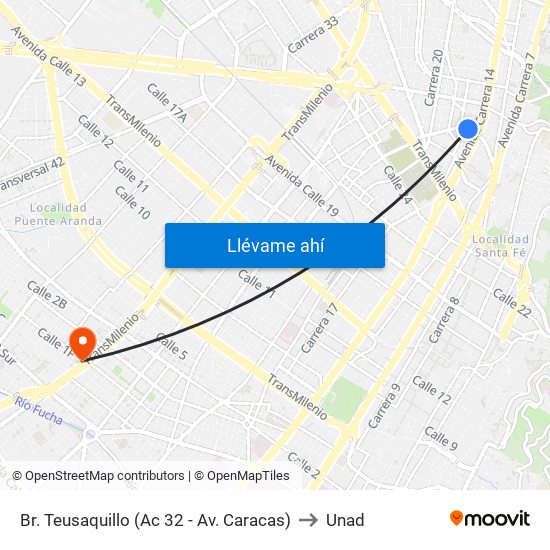 Br. Teusaquillo (Ac 32 - Av. Caracas) to Unad map