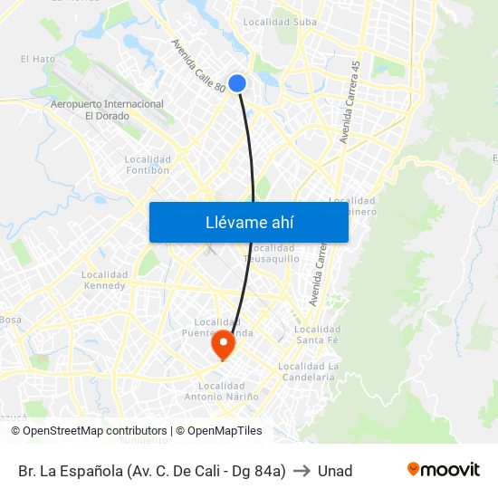 Br. La Española (Av. C. De Cali - Dg 84a) to Unad map