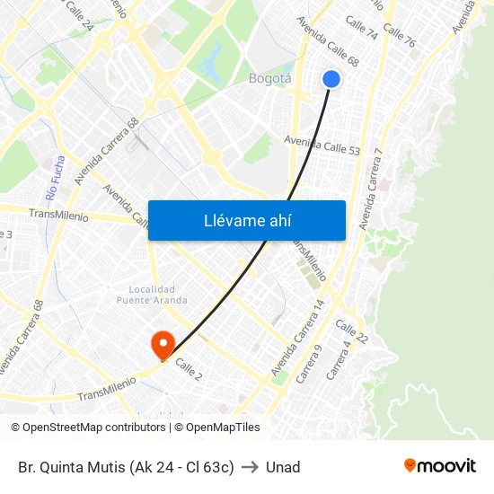 Br. Quinta Mutis (Ak 24 - Cl 63c) to Unad map