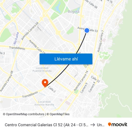 Centro Comercial Galerías Cl 52 (Ak 24 - Cl 52) to Unad map