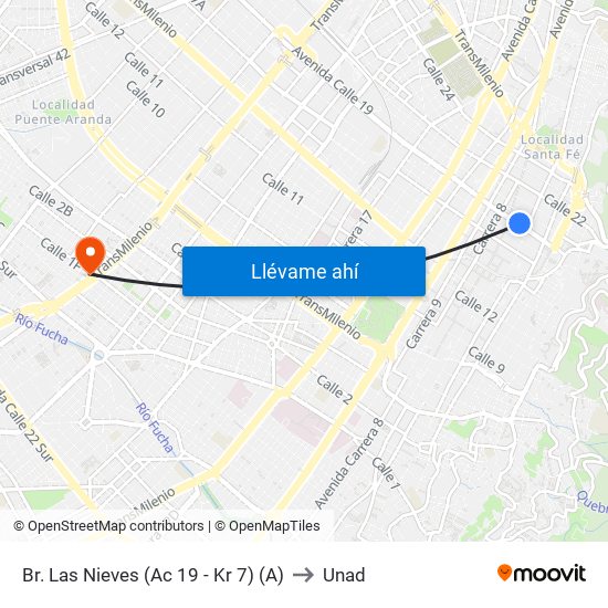 Br. Las Nieves (Ac 19 - Kr 7) (A) to Unad map