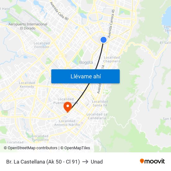 Br. La Castellana (Ak 50 - Cl 91) to Unad map