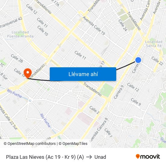 Plaza Las Nieves (Ac 19 - Kr 9) (A) to Unad map