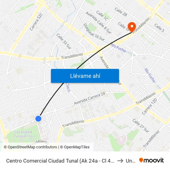 Centro Comercial Ciudad Tunal (Ak 24a - Cl 48b Sur) to Unad map
