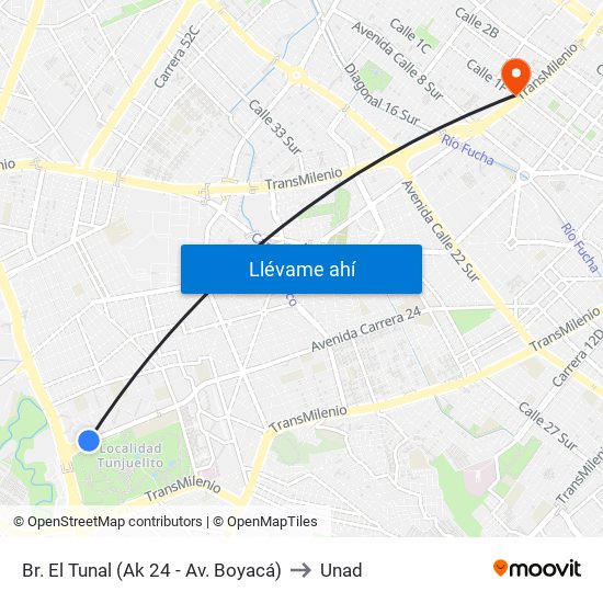 Br. El Tunal (Ak 24 - Av. Boyacá) to Unad map