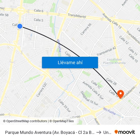 Parque Mundo Aventura (Av. Boyacá - Cl 2a Bis) (A) to Unad map